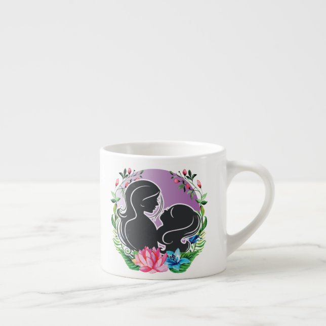 Snygg Mamma och dotter med färgade blommor Espressomugg (Höger)