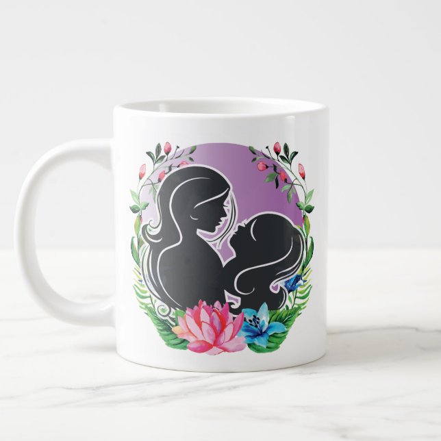 Snygg Mamma och dotter med färgade blommor Jumbo Mugg (Vänster)