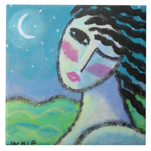 Snygg Måne Original Abstrakt Art Ceramic Tile Kakelplatta
