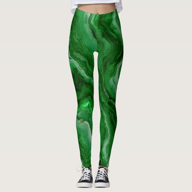 Snygg Marble Mönster i Emerald Grönt Leggings (Framsida)