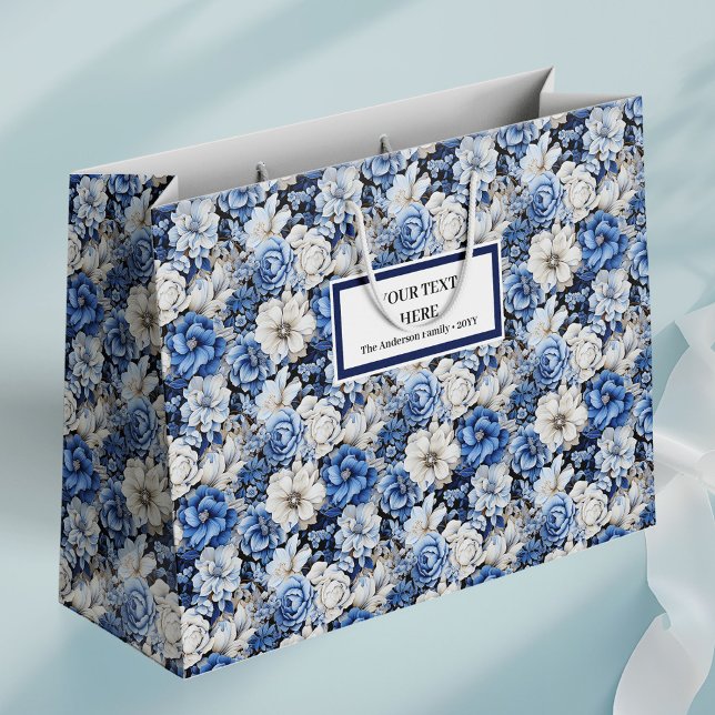 Snygg marin vit elfenbensfärgad blommig presentpås (Chic Navy White Ivory Floral Stylish Gift Bag)