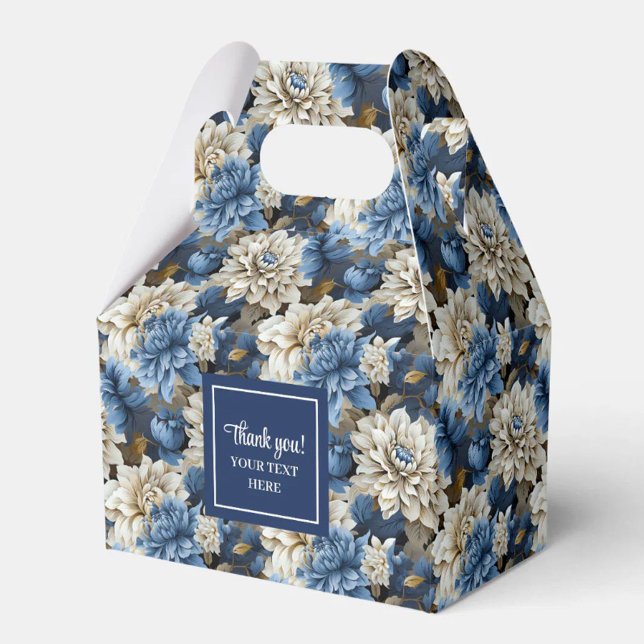 Snygg marinblå blommor anpassat namn presentask (Stylish Navy Blue Flowers Custom Name Favor Box)