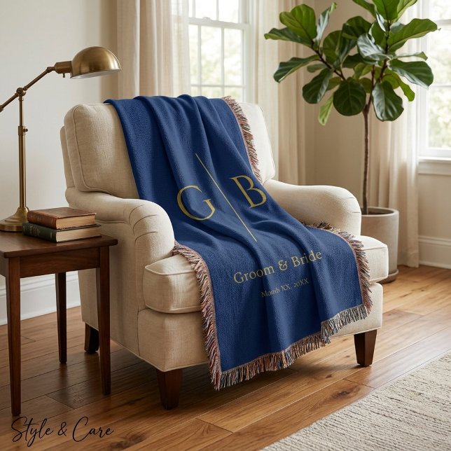 Snygg marinblå kastfilt för bröllopspresenter filt (Stylish Navy Throw Blanket for Wedding Favors)