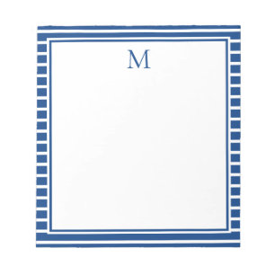 Snygg marinblå och vit randig monogram anteckningsblock