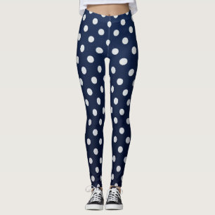 Snygg marinblå och vita tidlösa prickar leggings