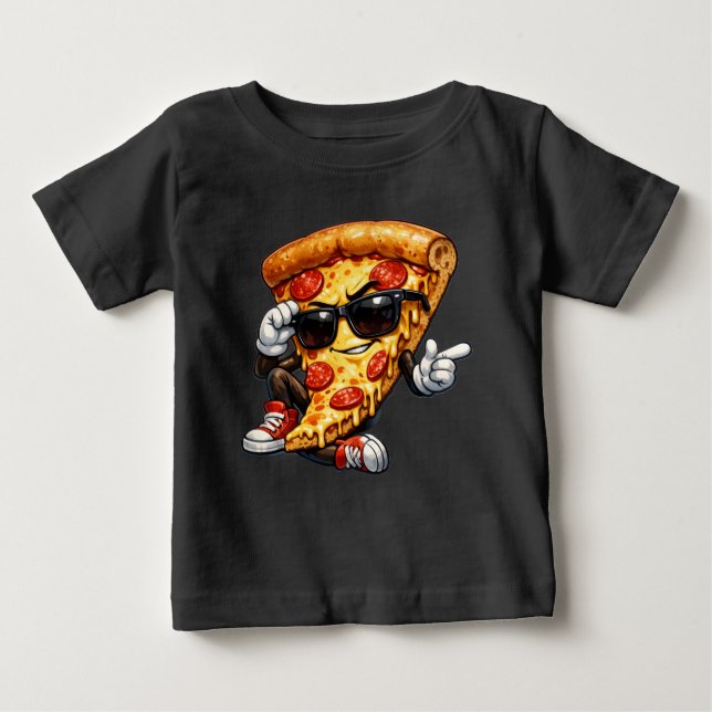 Snygg maskot för pizzabit med solglasögon konst t shirt (Framsida)