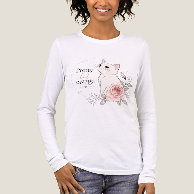 Snygg men vild vit katt Rose T-shirt (Framsida)