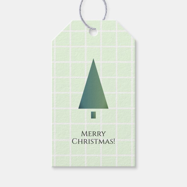 Snygg Minimal Grön Vit Julgran Ikon Presentetikett (Framsidan)