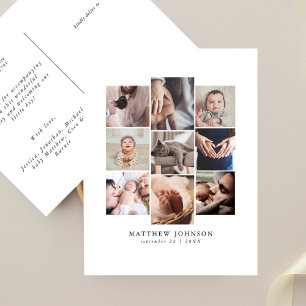 Snygg Minimalistisk Flerfotos Babyshower Födelsean Vykort