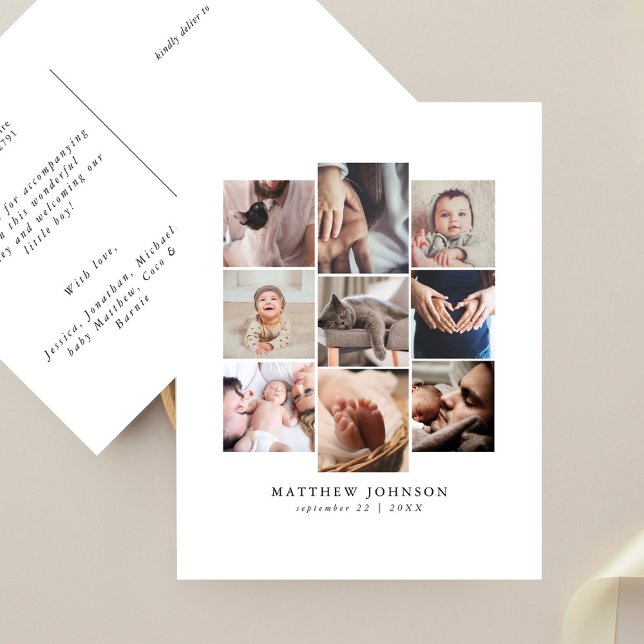 Snygg Minimalistisk Flerfotos Babyshower Födelsean Vykort (Skapare uppladdad)