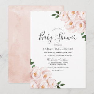 Snygg mjuk Rosa Blommor Baby Shower Inbjudningar