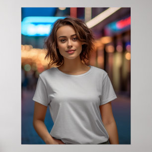 Snygg modell med blankt vit Gildan t-shirt Poster