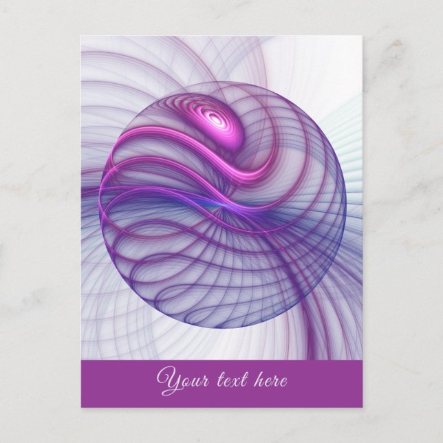 Snygg, modern Abstrakt Fractal Rosa Text Vykort (Framsida)