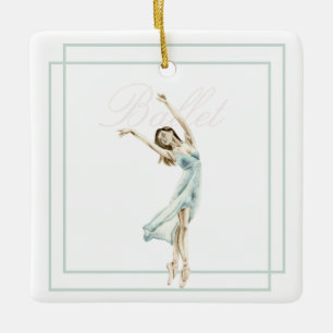 Snygg Modern Ballerina Blue, Rosa Geometric Julgransprydnad Keramik