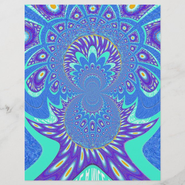 Snygg modern cyan Blue Batik Kaleidoscope Art (Framsida)