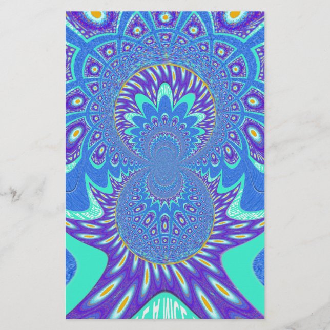 Snygg modern cyan Blue Batik Kaleidoscope Art Brevpapper (Framsida)