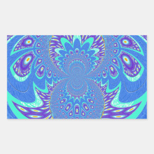 Snygg modern cyan Blue Batik Kaleidoscope Art Rektangulärt Klistermärke
