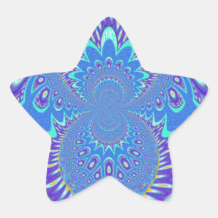 Snygg modern cyan Blue Batik Kaleidoscope Art Stjärnformat Klistermärke