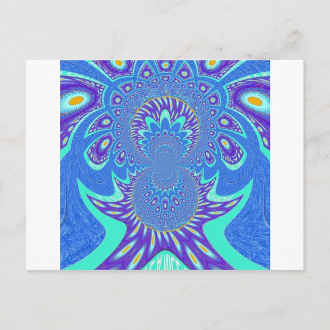 Snygg modern cyan Blue Batik Kaleidoscope Art Vykort (Framsida)