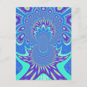 Snygg modern cyan Blue Batik Kaleidoscope Art Vykort