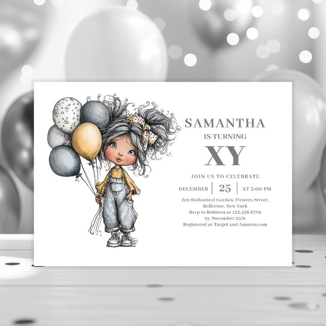 Snygg modern flicka födelsedagsinbjudan svart guld inbjudningar (Chic Modern Girl Birthday Black Gold invitation)