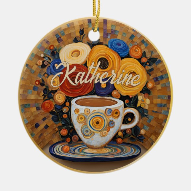 Snygg modern konst-kaffe Kopp-prydnadsföremål Julgransprydnad Keramik (Framsidan)