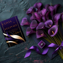 Snygg Modern Purple och Gold Abstract Calla Lily Inbjudningar