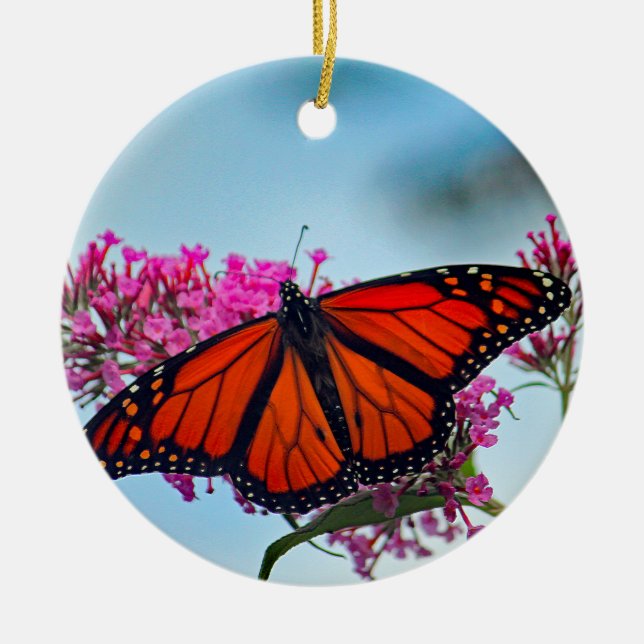 Snygg Monarch Butterfly Photo Julgransprydnad Keramik (Framsidan)