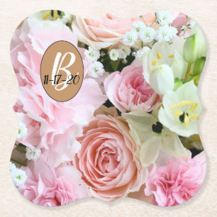 Snygg Monogram Blommigt Bröllop Design Underlägg Papper