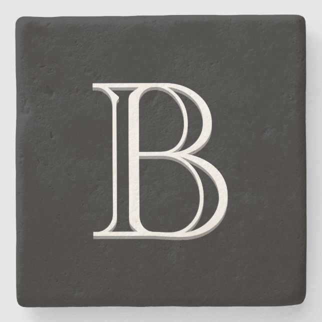Snygg monogram initial bokstav svart & vit stenunderlägg (Framsidan)