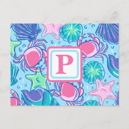 Snygg monogram strand skal krabba vykort