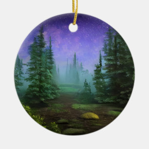 Snygg Moonlight Wilderness Scene Julgransprydnad Keramik