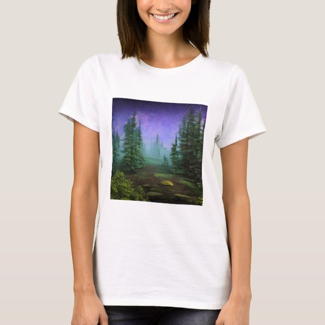 Snygg Moonlight Wilderness Scene T Shirt (Framsida)