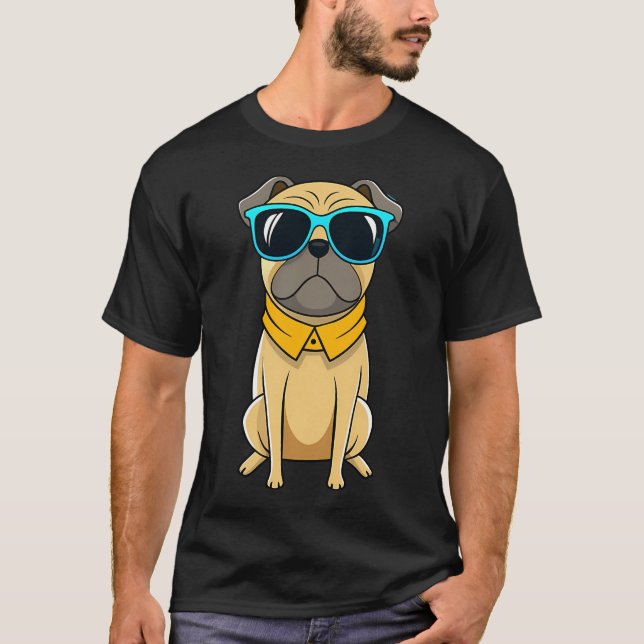 Snygg Mops med Solglasögon T Shirt (Framsida)