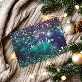 Snygg mörk lila grön falsk glittermonogram tack kort