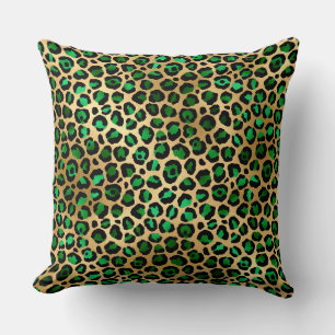 Snygg mörkgrön och guld folie leopardfläckar kudde