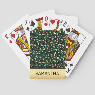 Snygg mörkgrön och guldfolie leopardfläckar casinokort