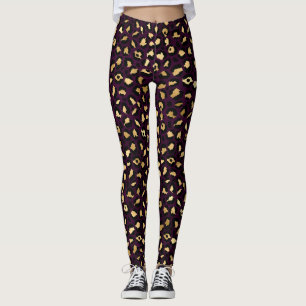 Snygg mörklila och guld folie leopardfläckar leggings