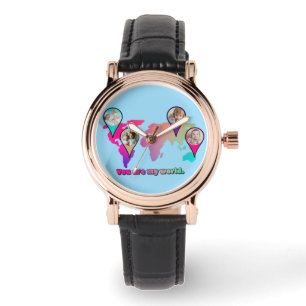 Snygg Multifärgad World Map Photo Collage Armbandsur