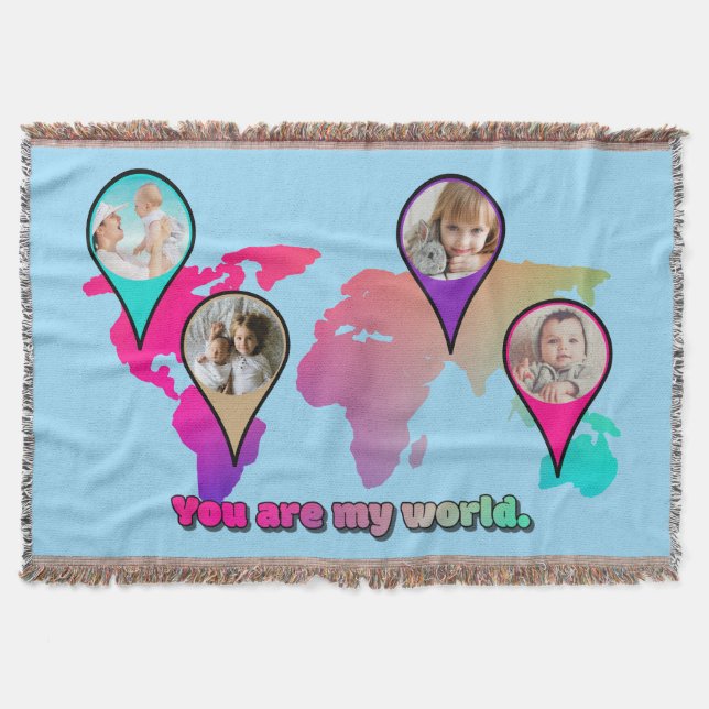 Snygg Multifärgad World Map Photo Collage Filt (Framsidan)