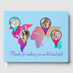 Snygg Multifärgad World Map Photo Collage Gästböcker
