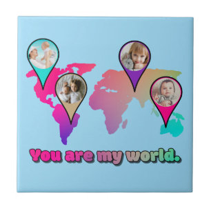 Snygg Multifärgad World Map Photo Collage Kakelplatta