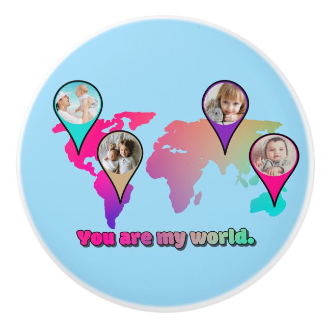 Snygg Multifärgad World Map Photo Collage Knopp (Framsidan)