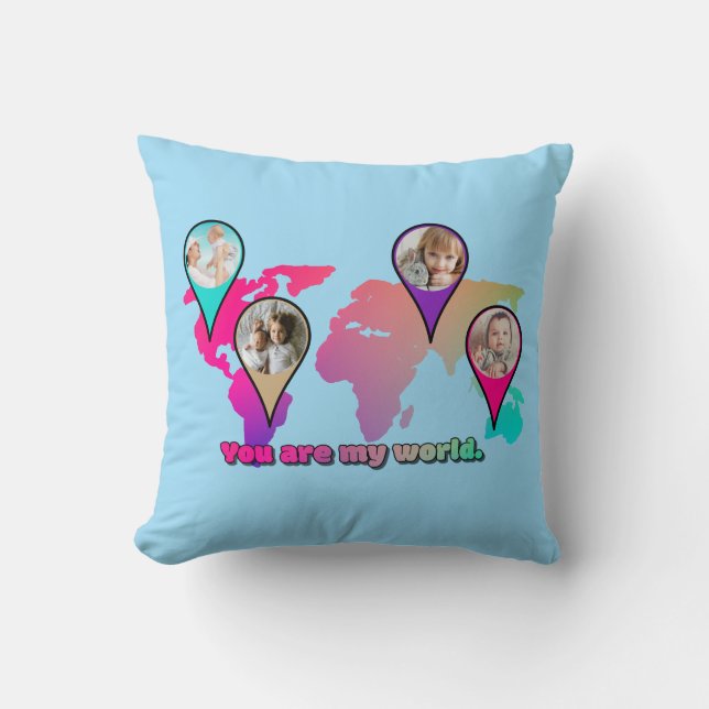 Snygg Multifärgad World Map Photo Collage Kudde (Framsida)