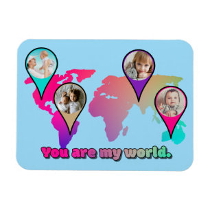 Snygg Multifärgad World Map Photo Collage Magnet