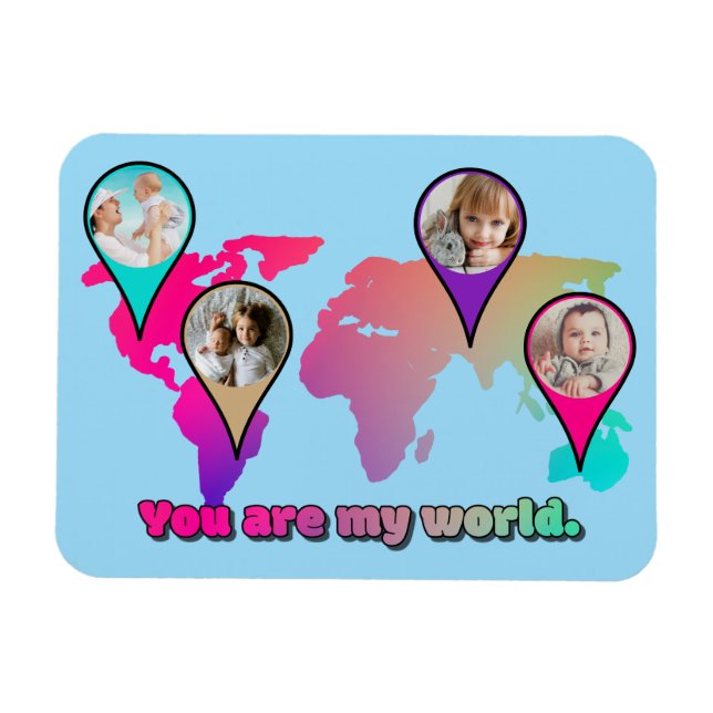 Snygg Multifärgad World Map Photo Collage Magnet (Horisontell)