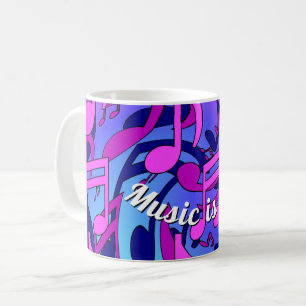 Snygg musik med livliga anteckningar om Rosa Lila Kaffemugg