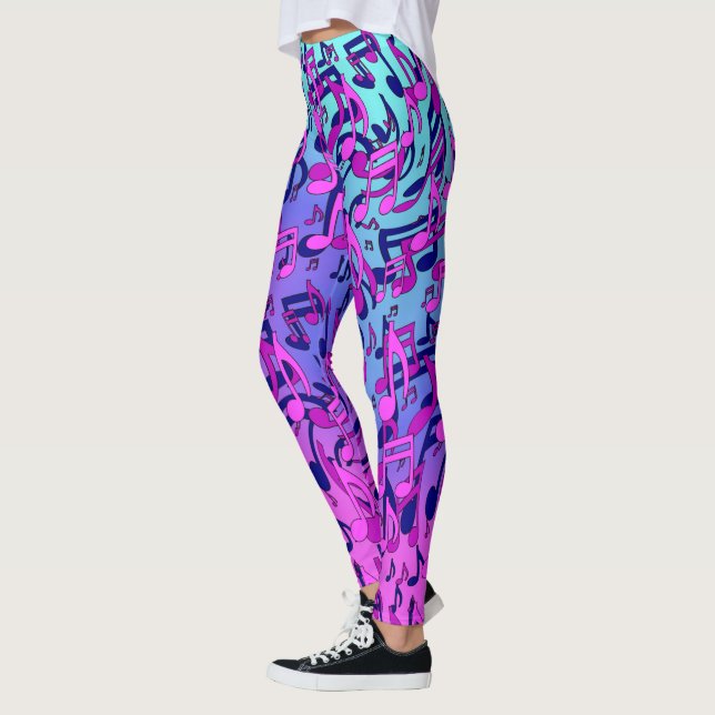Snygg musik med livliga anteckningar om Rosa Lila  Leggings (Vänster)