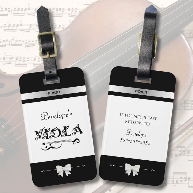 Snygg musiker Svart och vit fiolfodral Etikett för Bagagebricka (Elegant identification for your viola. Chic, professional, and perfect for the rehearsal room.)