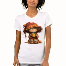 Snygg Mysig Tjej med Kaffe T-Shirt